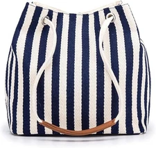 Women's Canvas Tote, Small Bucket Shoulder Crossbody Bag, Striped Beach Tote