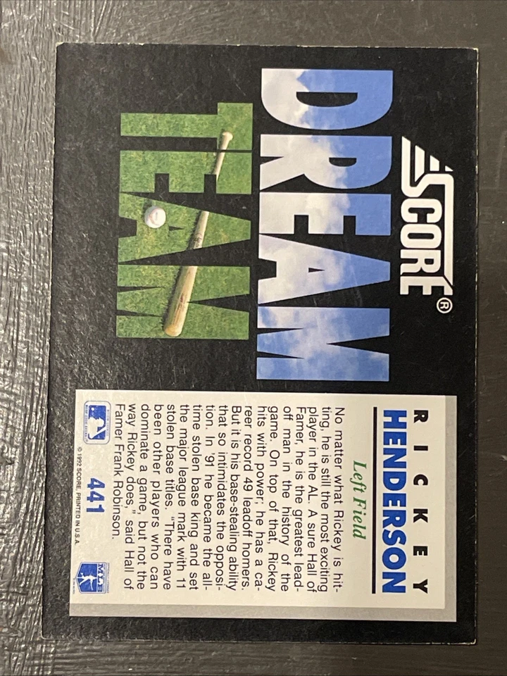 1992 Score - Dream Team Rickey Henderson #441 - Image 2 of 2