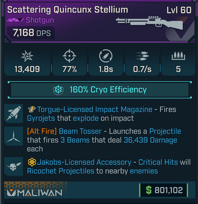 Borderlands 4  STELLIUM SHOTGUN  CRYO TORGUE IMPACT BEAM TOSSOR JAKOBS