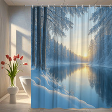 Winter Landscape Shower Curtain - Snowy Trees and River