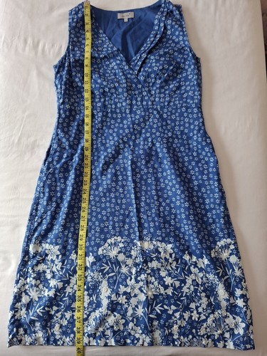 New M&S Per Una Royal Blue/White Linen Mix Pretty Sleeveless V-neck Dress Size14 - Picture 11 of 15