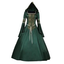 Women's Medieval Hooded Fancy Dress Victorian Costume Medium Green