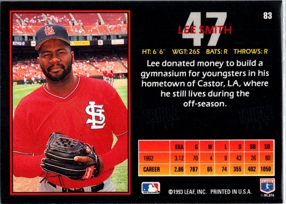 1993 Triple Play Lee Smith #83 St. Louis Cardinals - Image 2 of 2