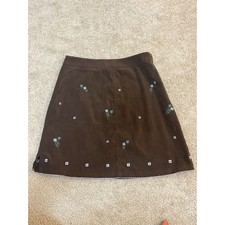 American Girl Brown Faux Suede Floral Embroidered A-Line Skirt Kids