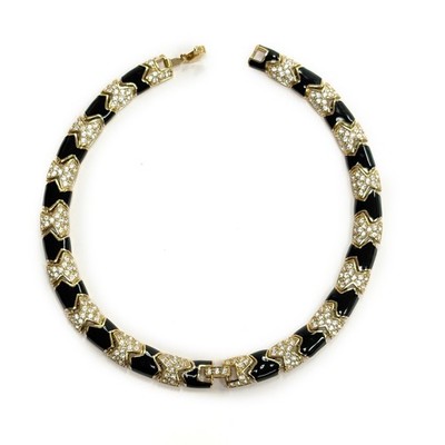 KJL Kenneth Jay Lane Black Enamel Chevron Rhinestone Link Necklace or Bracelet