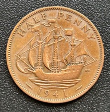 1941 half penny Coin. King George VI #0106