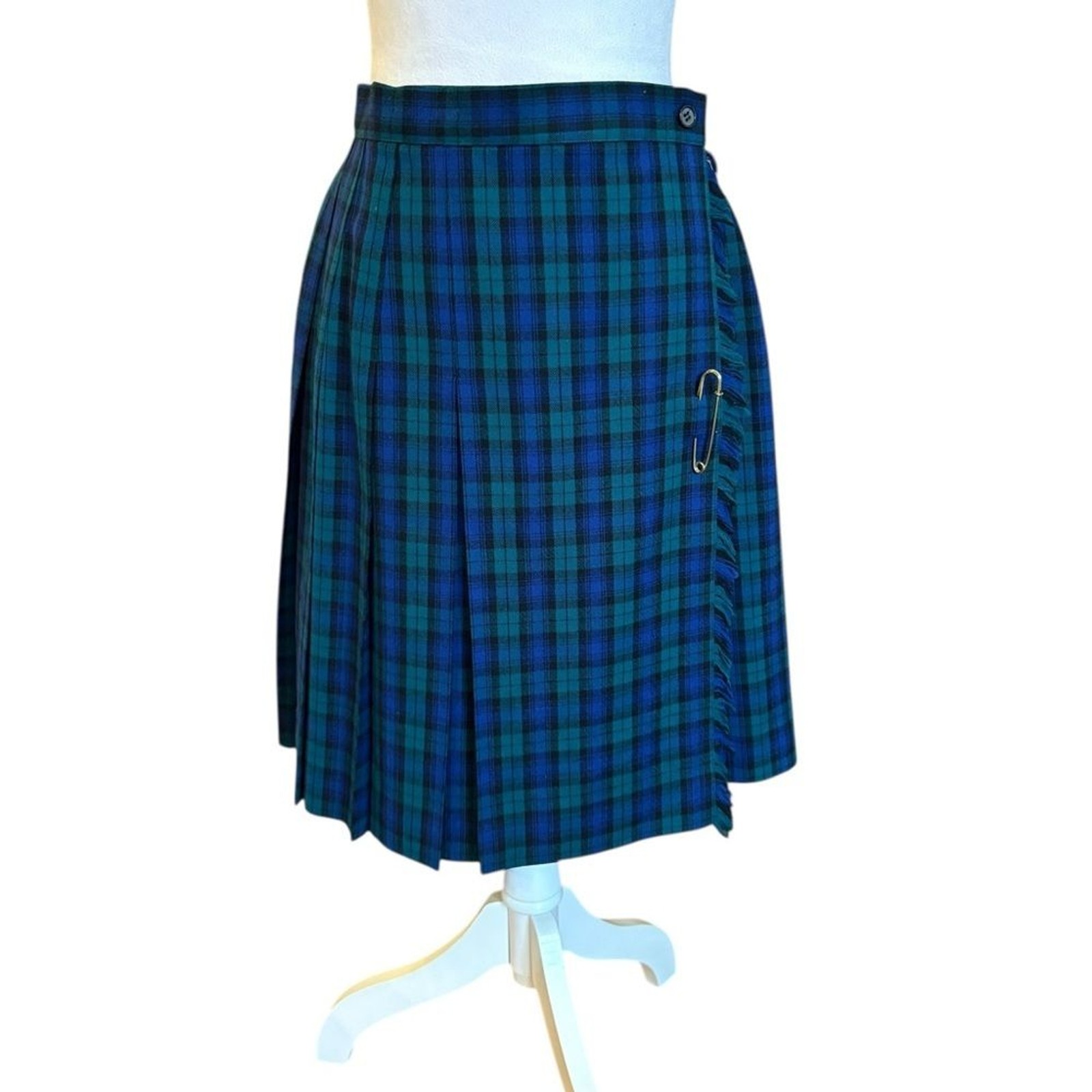 Talbots Pleated Wool Skirt Kilt Tartan Plaid Blue Green Womens Size 10 Scottish
