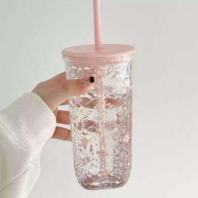 2026 New Starbucks Pink Sakura Cherry Blossom Glass Tumbler Collectible Cold Cup