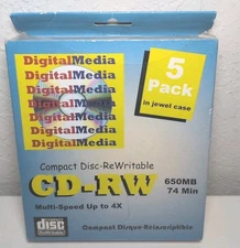 5-Pack BLANK CD-RW Compact Discs Rewritable in Jewel Cases 650MB 74 min New