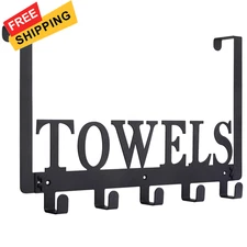 Kuhome Over The Door Hooks, Towel Holder for Bathroom, 5 Black 