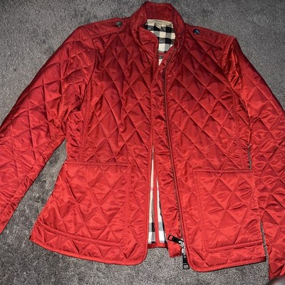 Vintage  Burberry Britt Authentic Red Puffer Quilted Zipper  Jacket