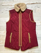 CREMIEUX Quilted Kennedy Vest Removeable Faux Fur Collar Red & Tan NEW $129 TAG