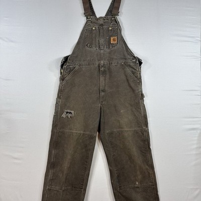 パンツ carhartt Duck overall Dead Stock DKB Carhartt Bib Overalls Brown Duck Double Knee R06-DKB 38X34 (32