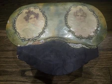 Antique Victorian Celluloid Sewing B Collar Box – Embossed Design with Supplies 