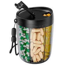 Pill Dispenser with 7 Large Compartments Portable Pill Bottle Organizer Black