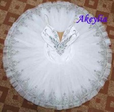 White Silver Ballet Tutu Pancake Dress for Girl Pre-professional Stage Costumes
