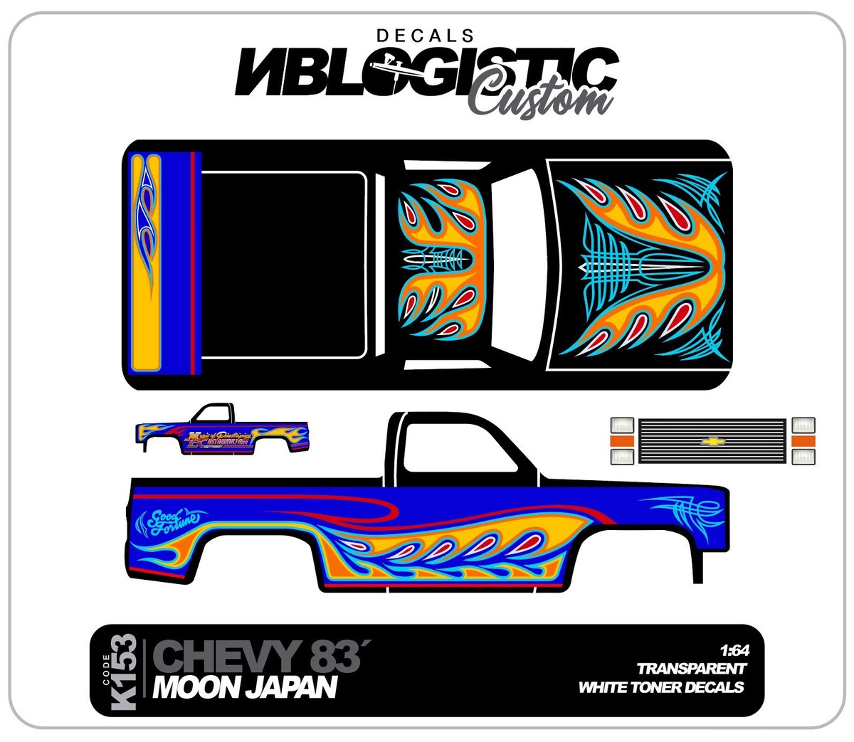 83 CHEVY SILVERADO Custom WaterSlide Decal for hot wheels 1/64 139