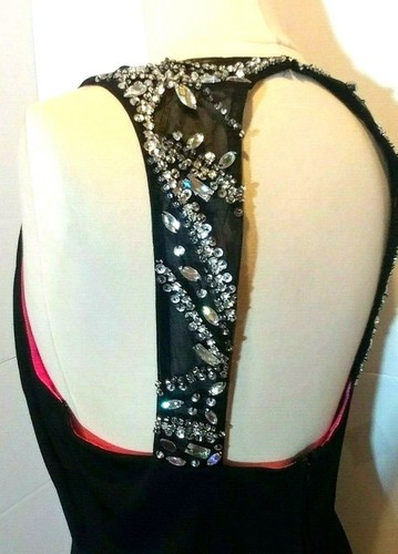 Vestido negro tachonado de estrás talla 13 espalda abierta City Studio - Imagen 6 de 12