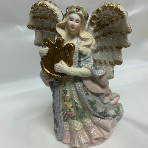 Angel Figurine With Harp (approx 8" tall 5" wide 3" deep) And Glitter, Preowned - Picture 7 of 11