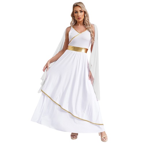 Damen Kostüm Römische Robe Bühnenauftritt Kleid Ägyptische Maxikleid Weiches - Bild 18 von 43