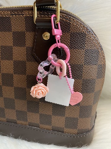 Pink Flower Bag Charm Key Ring Fob Keychain Purse Charm Star Heart Y2K New - Picture 2 of 2