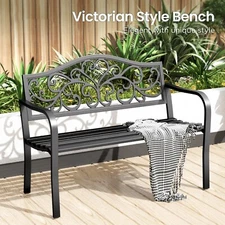 Garden Bench Metal Patio Bench Outdoor Porch Park Bench Cast Iron Sturdy Steel