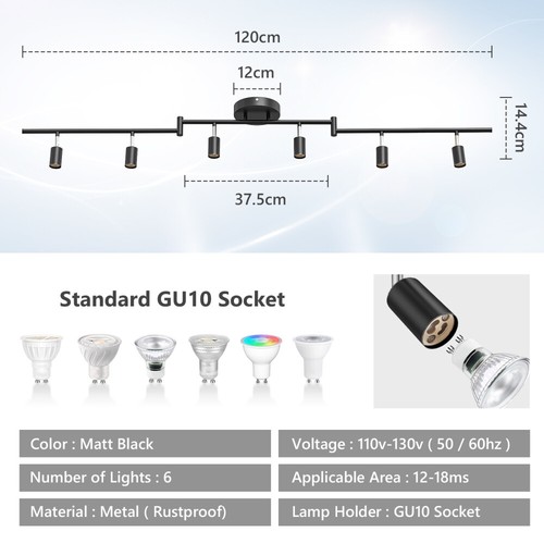 6 Way Ceiling Spotlight Adjustable Kitchen Bar Spot Light GU10 LED Lamp No Bulbs - Picture 5 of 11