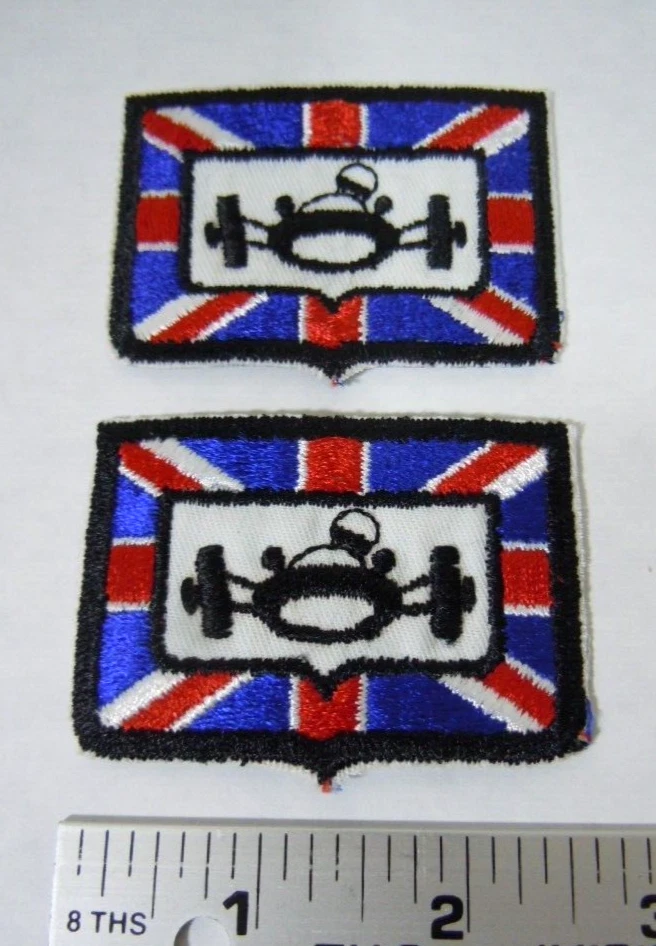 PAIR Union Jack- Formula Racer UK Vintage Look Sew-On Patch 2.6" -Brabham-Lotus - Image 2 of 2