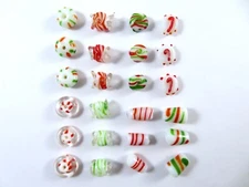 Lampwork Glass Beads Candy Cane 24 Piece Set Christmas 12 To 15 mm 2 mm Hole New