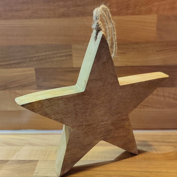 Stern Aus Mangoholz 10Cm Ø Ca. 2Cm Dick Naturkordel Weihnachten Dekoration #07-image