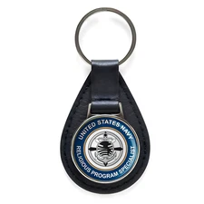 U.S. Navy Religious Program Specialist RP Black Leather Keychain Silver Keyring