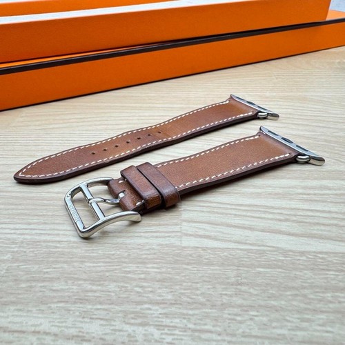 HERMES Apple Watch 38/40/41mm kranowy brązowy skórzany pasek pojedynczy wycieczka używany z pudełkiem - Zdjęcie 2 z 8