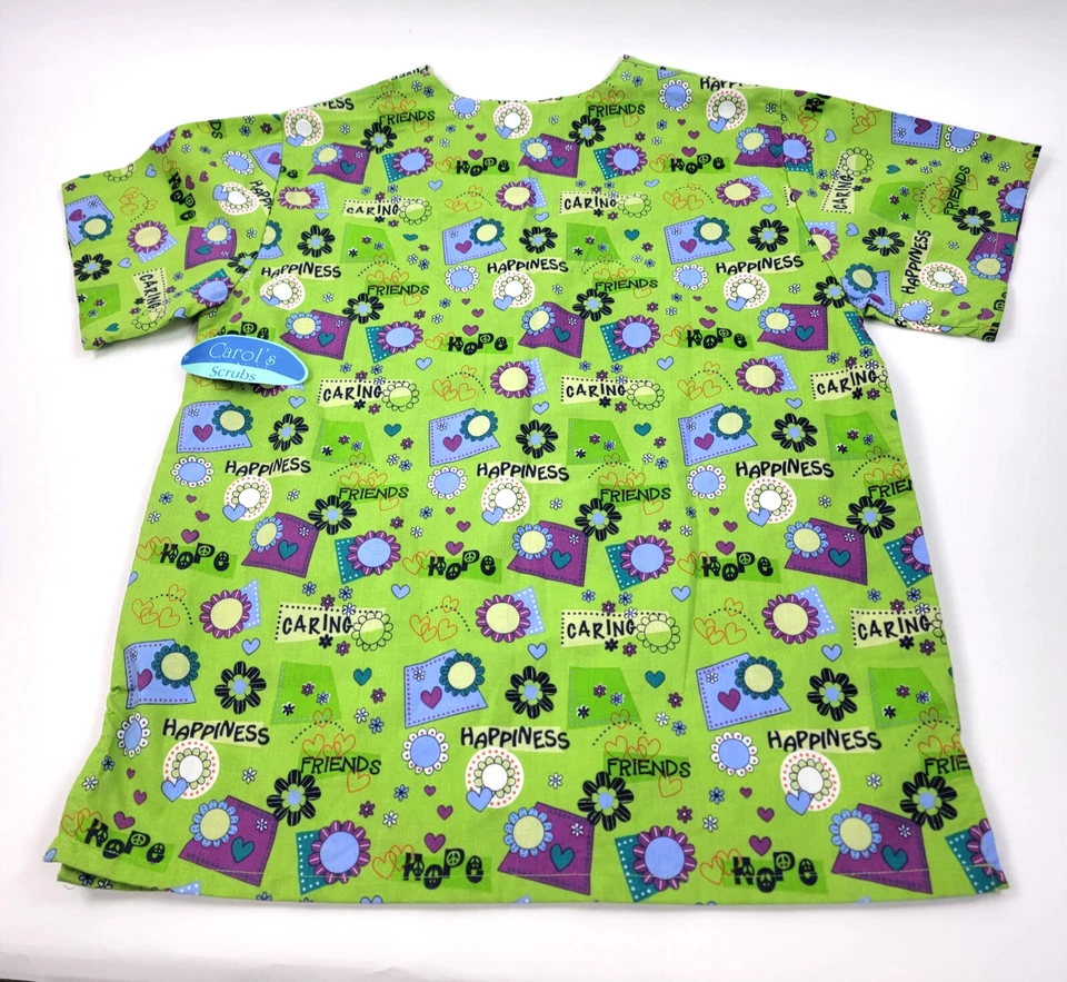 Carol's Scrubs Womens Scrubs Top L 12-14 Light Green Print Cotton Blend Pockets - Image 2 of 4