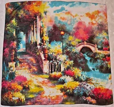 SCARF VINTAGE AUTHENTIC SINEM IMPRESSIONISM ART BLUE PINK CHIFFON 38" SQUARE