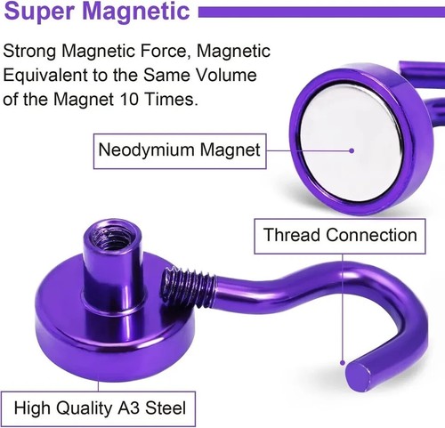 MULTICOLOUR Heavy Duty Magnetic Hooks Hanger Hold Neodymium Strong Magnet 12 MM - Picture 5 of 18