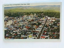 Vintage 1942 Linen Postcard Aerial View of Progressive San Jose CA #16438