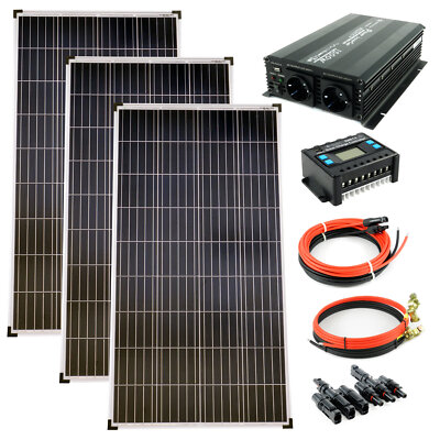 Solar Set 12V 3x130 Watt POLY Solarpanel Wechselrichter Solaranlage 30A 0% MwSt