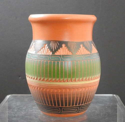 Native American Indian Etch Sunface Pottery Vase Cecelia Benally Navajo 5 3/8" - Imagen 5 de 12