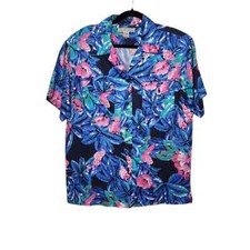 Vintage Rayon Izod Club Floral Hawaiian Hawaii Button Shirt All Aloha Nature