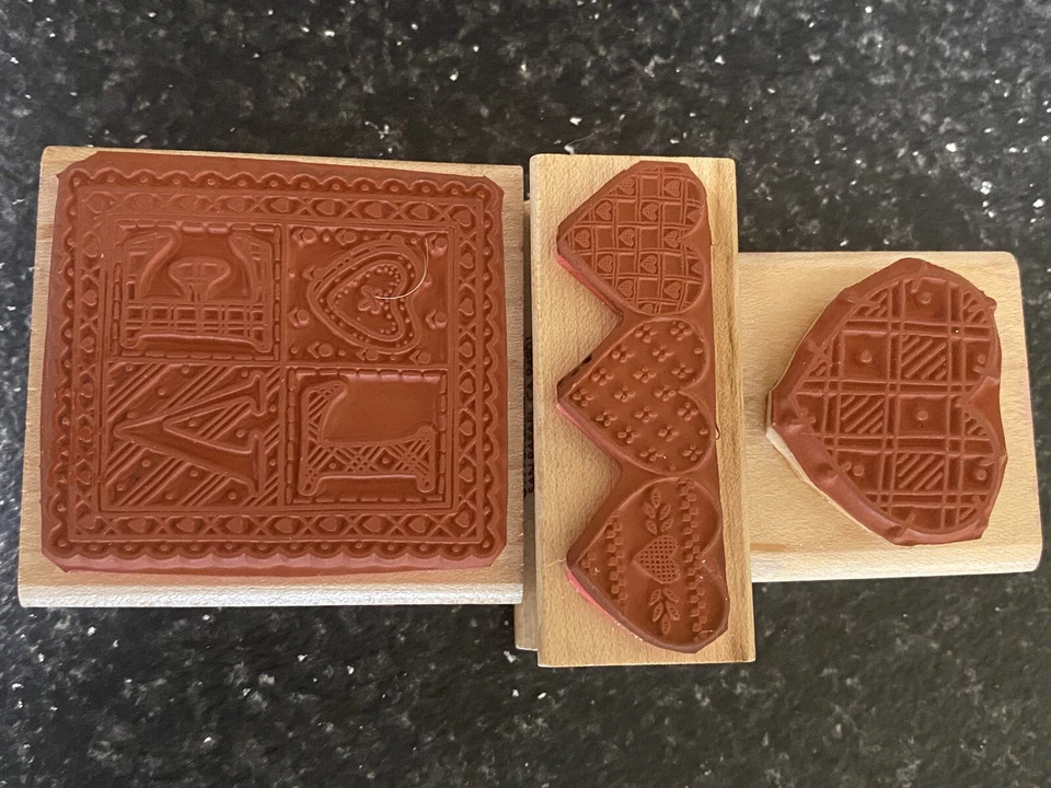 Lote de 3 estampillas de goma montadas en madera - Amor, corazones, San Valentín Foto 2 de 4