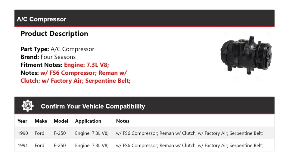 Compressor A/C Ford F-250 7.3L V8 1990-1991 4 estações - Imagem 2 de 4