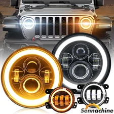 For 2007-2017 Jeep Wrangler JK JKU 7" Halo LED Headlights 4''Fog Lights Combo