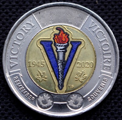 2020 CANADA $2 TOONIE - Coloured  VICTORY  75 Years since end of WWII 