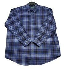 ORVIS Men's Plaid Shirt Long Sleeve Heavy Flannel Dark Blue Sz XL