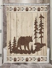 Bear RV Shower Curtains for Bathroom Wild Animals Rustic Cabin Forest Stall B...