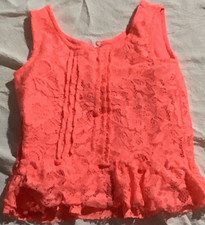 T522 LIMITED TOO 3T PINK PEACH CROP TODDLER LACE LINED PEPUM KEYHOLE BLOUSE TOP