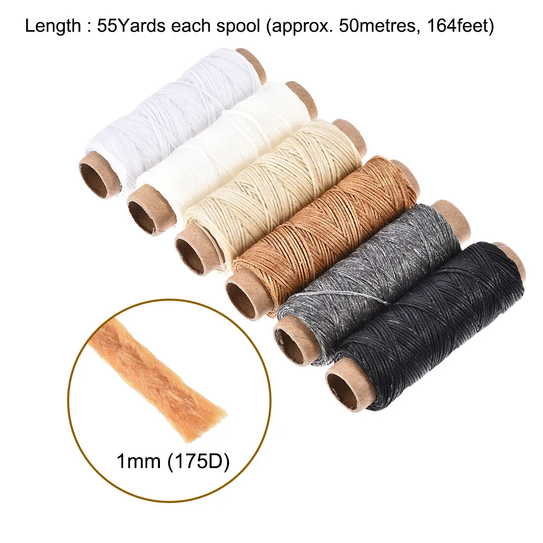 Uxcell Leather Sewing Thread Set 55 Yards 175D/1mm Waxed Flat Thread, (Multiple Colors, 6pcs) | Harfington