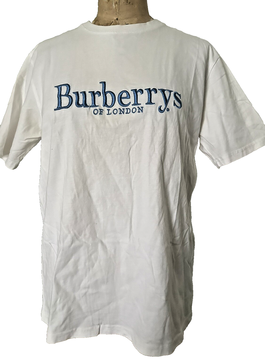 VINTAGE Burberrys Of London Shirt Adult Small White Blue Italy Crew  Cotton Men