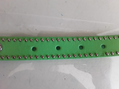 Nocona Sz 24 Apple Green Leather Belt w Crystal & Silver Studs Western Style Buc - Picture 7 of 12