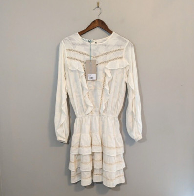 Devotion Twins Nice Ecru Cream Long Sleeve Mini Dress Ivory Size Small Boho $379